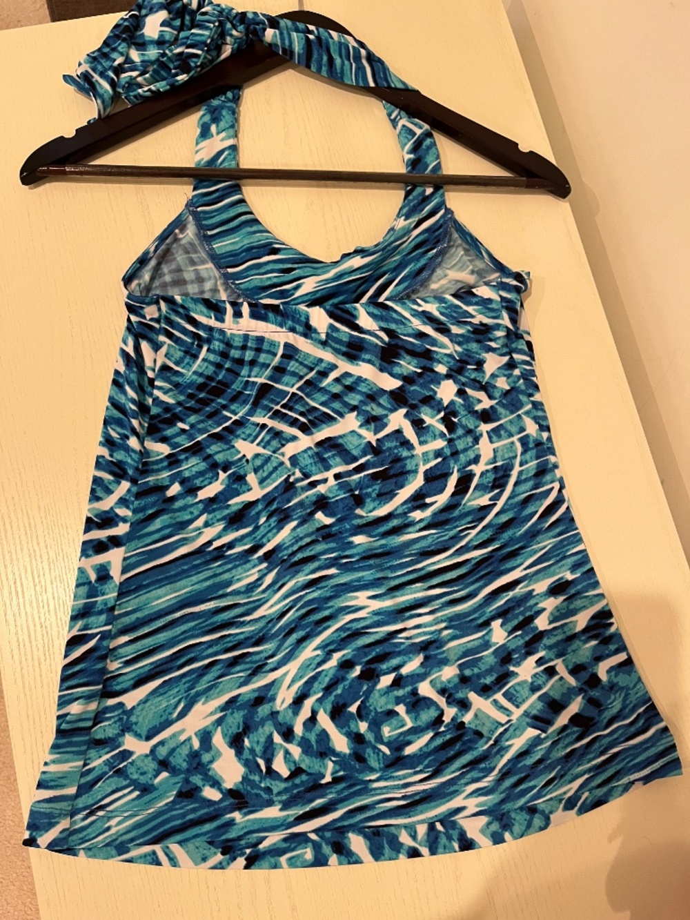 Outback Oceanic Blue Abstract Halter with Braided-like Neckline — US XS